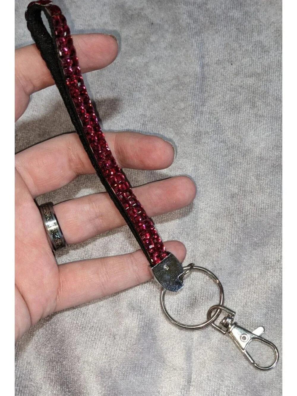 Glam Red Rhinestone Wristlet Keychain Sparkly Crystal Strap Bag Charm
